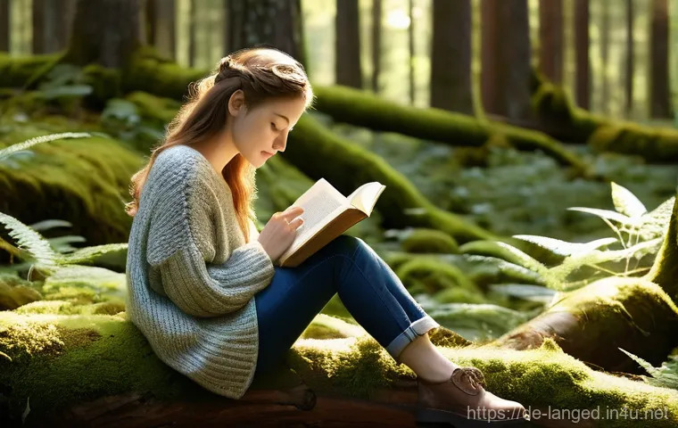 언어 교육학의 글로벌 트렌드 - A serene and captivating scene of a young woman, in her early twenties, peacefully reading a book. S...