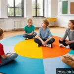 언어 교육에서의 스토리텔링 기법 - A lively classroom scene in a modern German school, where a diverse group of young students aged aro...