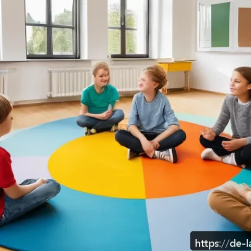 언어 교육에서의 스토리텔링 기법 - A lively classroom scene in a modern German school, where a diverse group of young students aged aro...